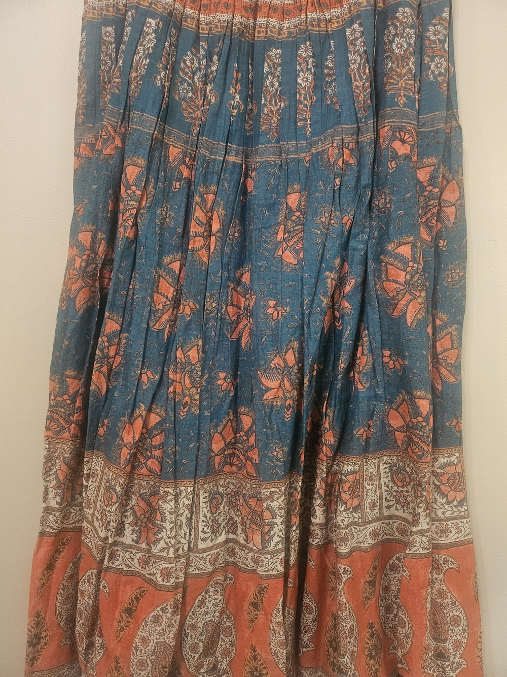 Sundance Bohemian Teal and Coral Floral Maxi Skirt